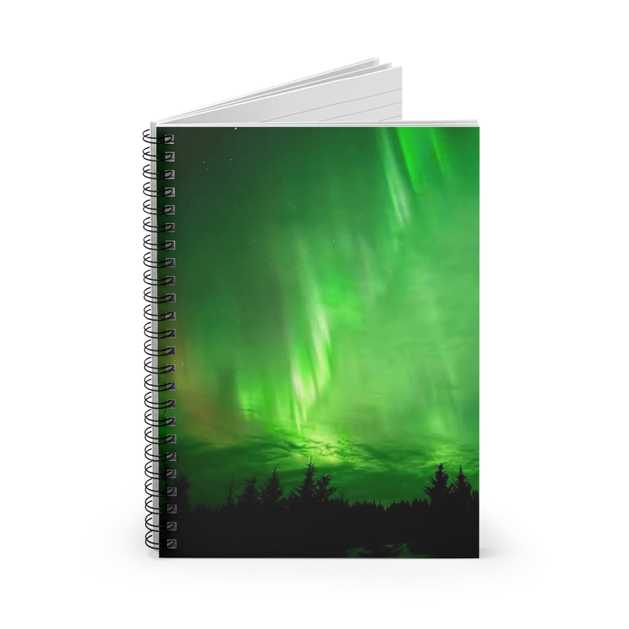 Aurora Green Spiral Notebook — Ruled Journal for Nature Lovers & Travel Notes