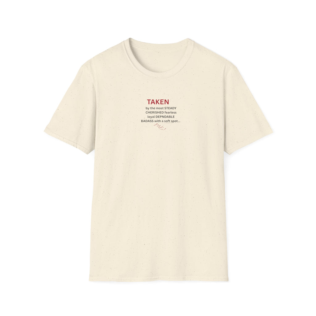 Taken: female version of her man's attributes, text T-Shirt | minimalist relationship quote tee