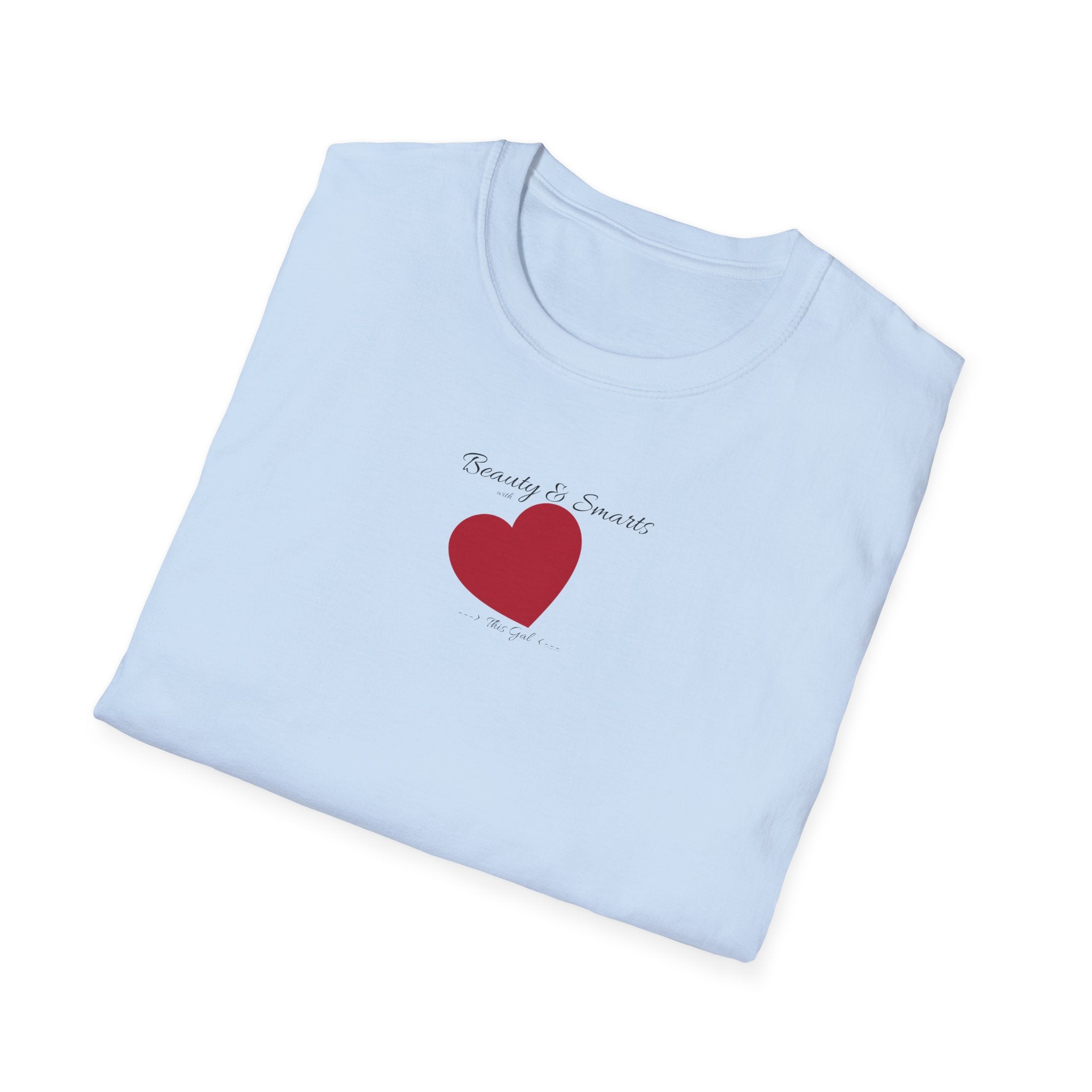 Beautiful and Smart with Red Heart T-Shirt — Small Chest Heart Graphic Beautiful and Smart with heart, this gal.