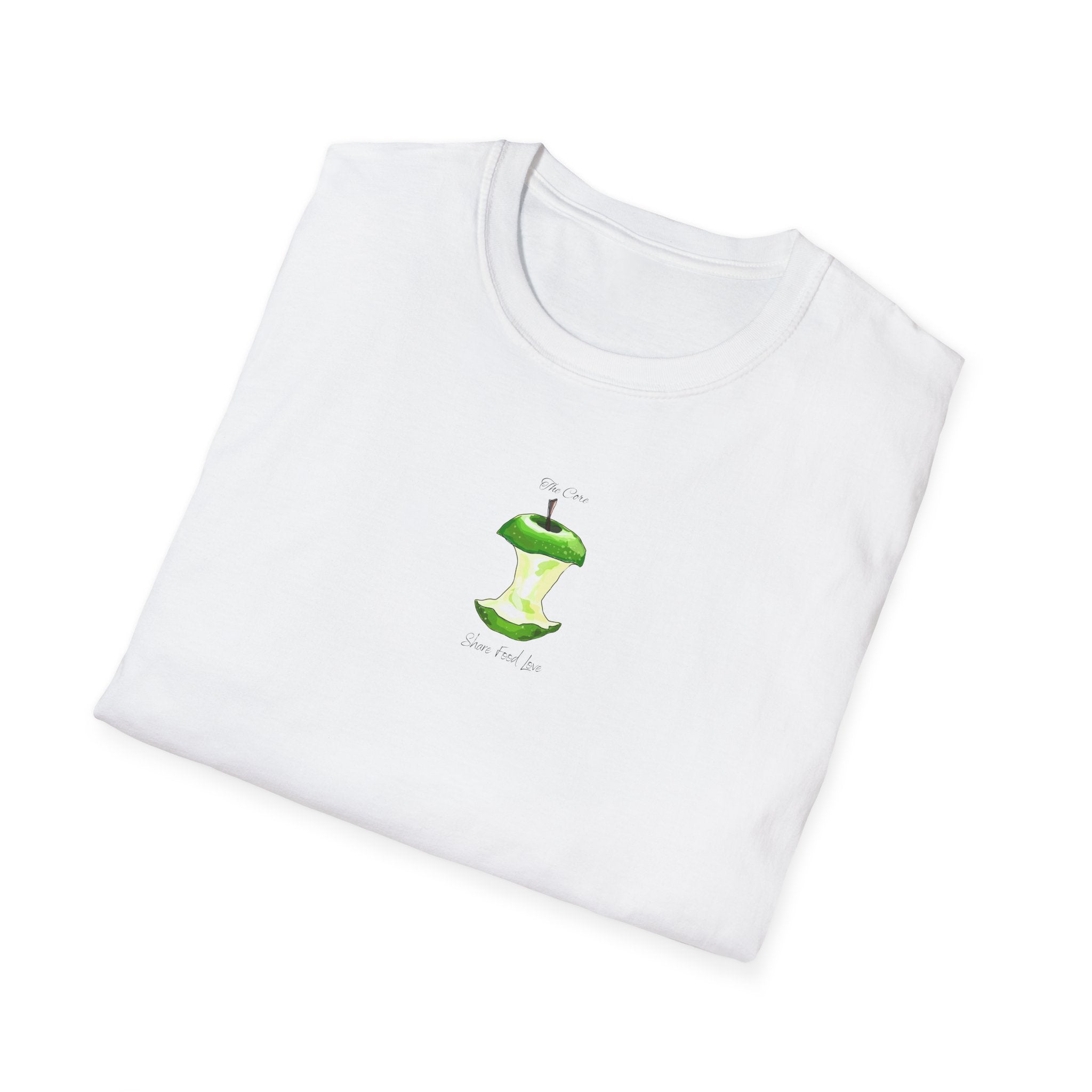 Apple Core Minimalist T‑Shirt — Cute Green Apple Core Graphic Tee