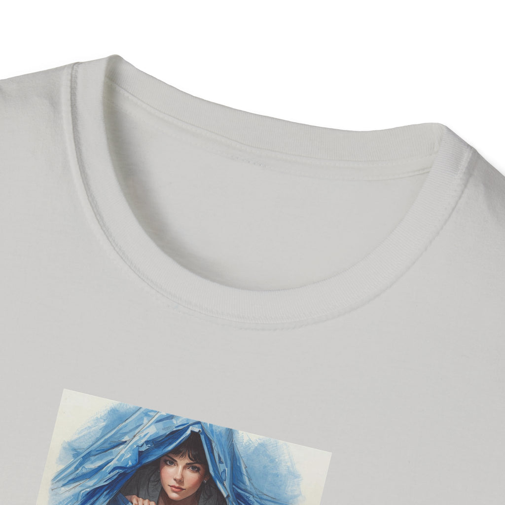 Blue Hooded Woman Illustration T-Shirt | Watercolor Portrait, Fun, Cheeky, Wearable Sayings