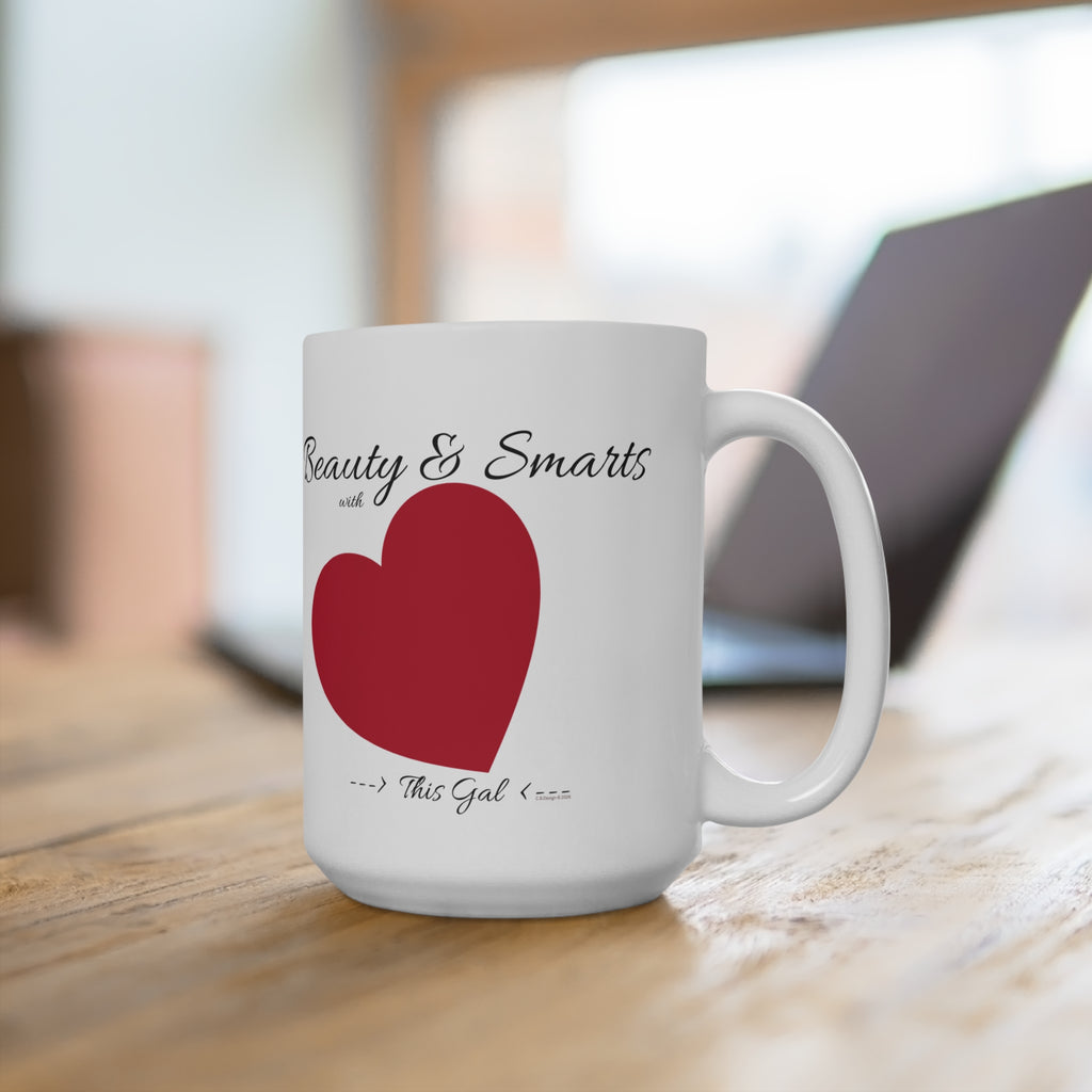 Beauty & Smarts Heart Mug | 15oz Ceramic Coffee Cup