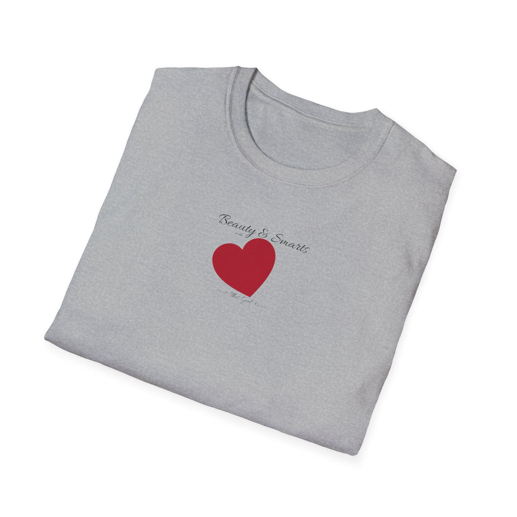 Beautiful and Smart with Red Heart T-Shirt — Small Chest Heart Graphic Beautiful and Smart with heart, this gal.