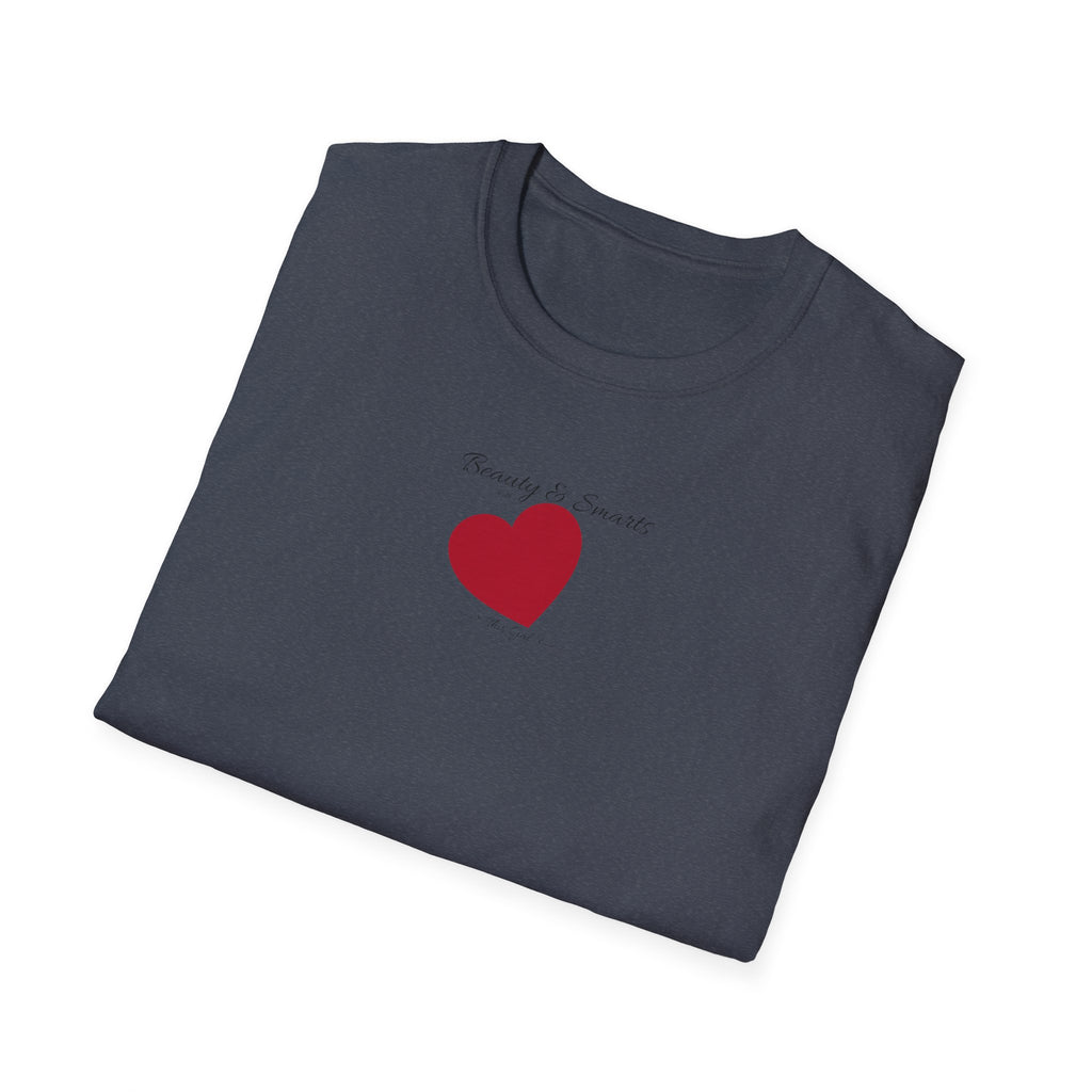 Beautiful and Smart with Red Heart T-Shirt — Small Chest Heart Graphic Beautiful and Smart with heart, this gal.