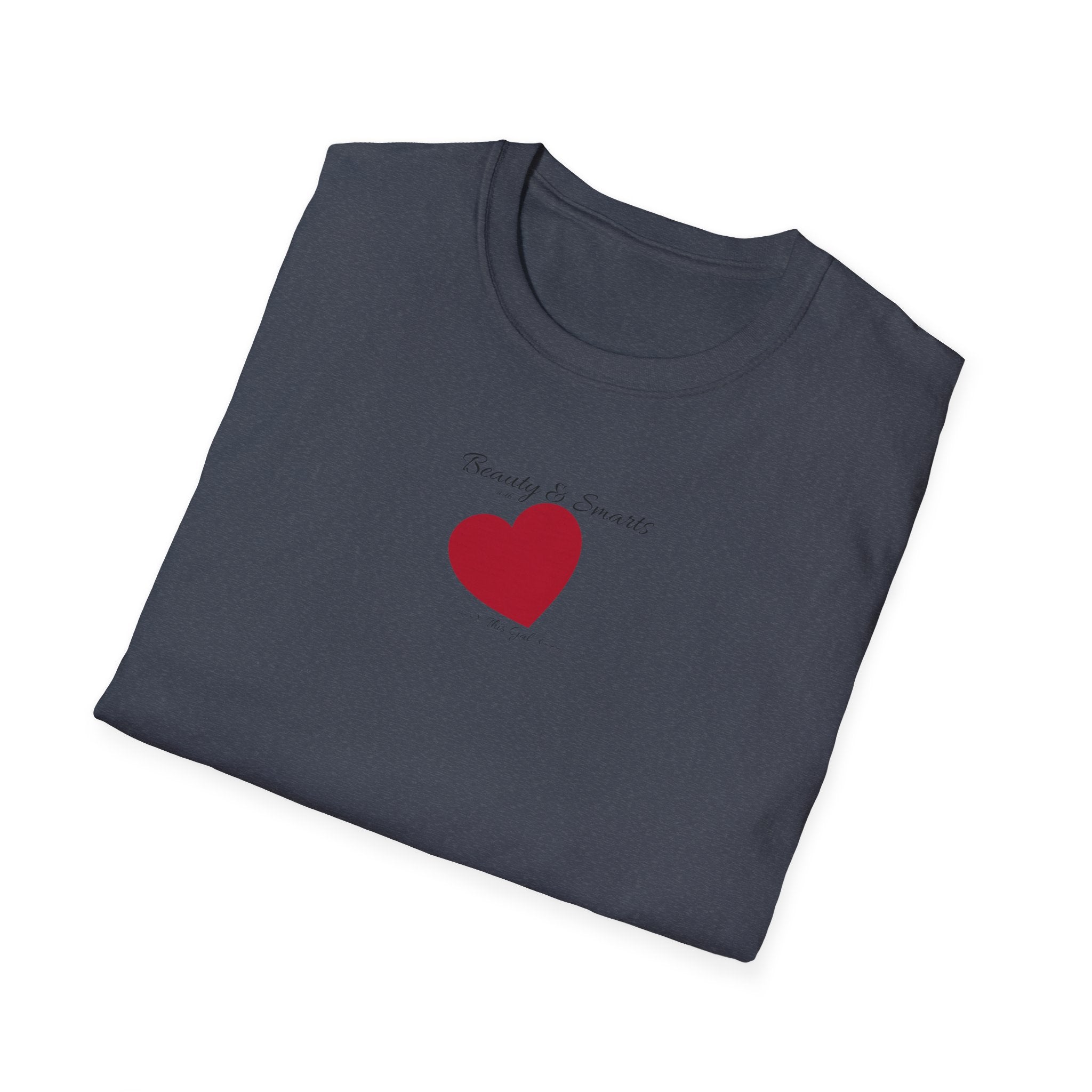Beautiful and Smart with Red Heart T-Shirt — Small Chest Heart Graphic Beautiful and Smart with heart, this gal.