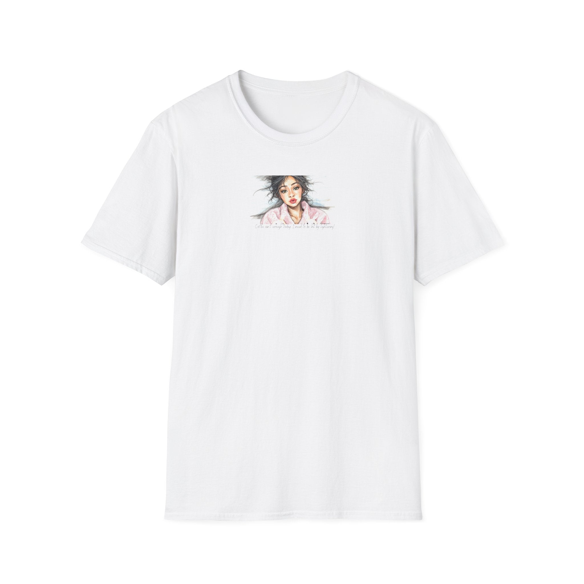Coffee is not enough, lightening  — Painterly Portrait Graphic Tee (stylized female face)