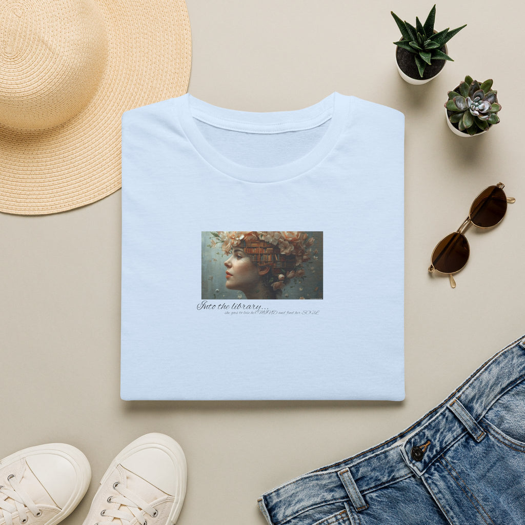 Floral into the library T-Shirt | Woman Face Art, Botanical Hair 2