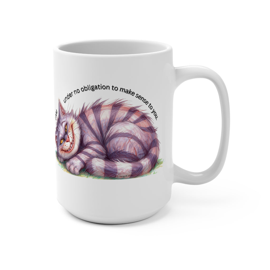 Cheshire Cat Illustration Mug 15oz | Whimsical Striped Cat Art