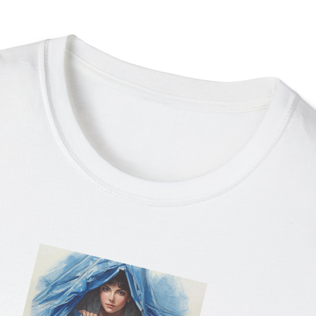 Blue Hooded Woman Illustration T-Shirt | Watercolor Portrait, Fun, Cheeky, Wearable Sayings