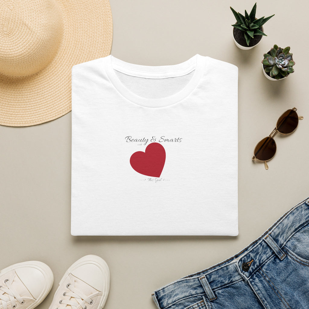 Beautiful and Smart with Red Heart T-Shirt — Small Chest Heart Graphic Beautiful and Smart with heart, this gal. 2