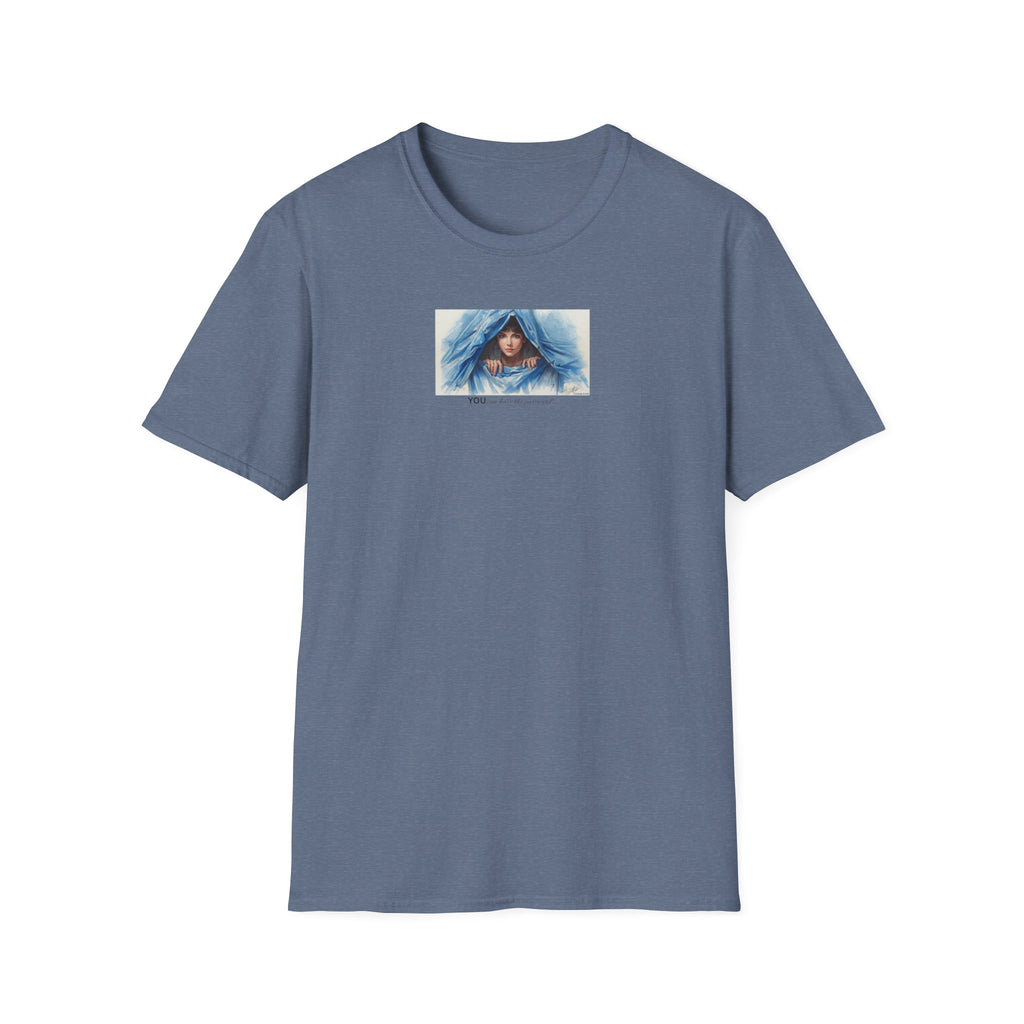 Blue Hooded Woman Illustration T-Shirt | Watercolor Portrait, Fun, Cheeky, Wearable Sayings