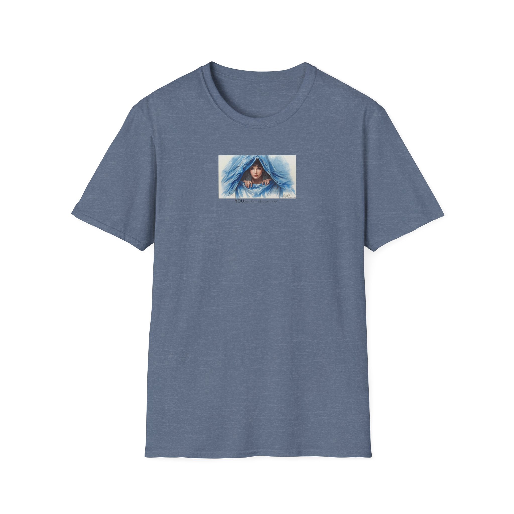 Blue Hooded Woman Illustration T-Shirt | Watercolor Portrait, Fun, Cheeky, Wearable Sayings