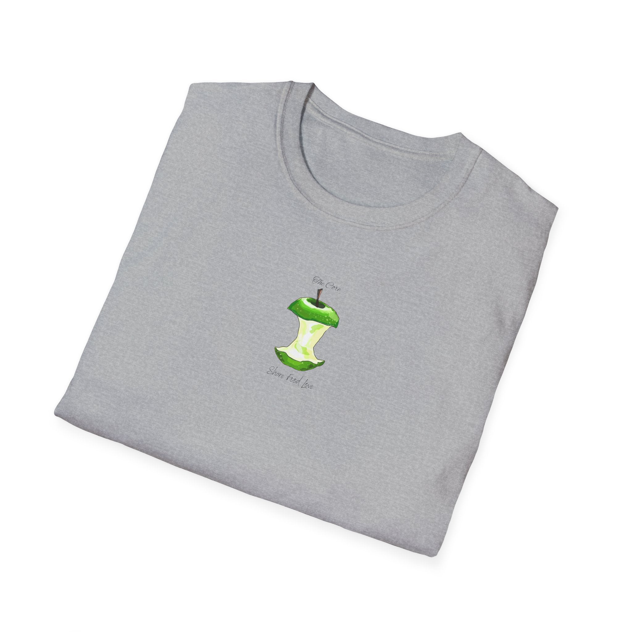 Apple Core Minimalist T‑Shirt — Cute Green Apple Core Graphic Tee
