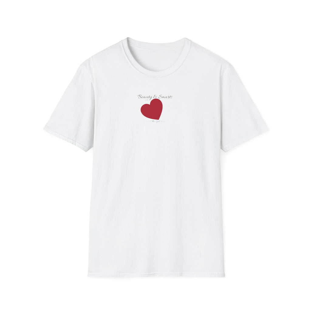 Beautiful and Smart with Red Heart T-Shirt — Small Chest Heart Graphic Beautiful and Smart with heart, this gal.