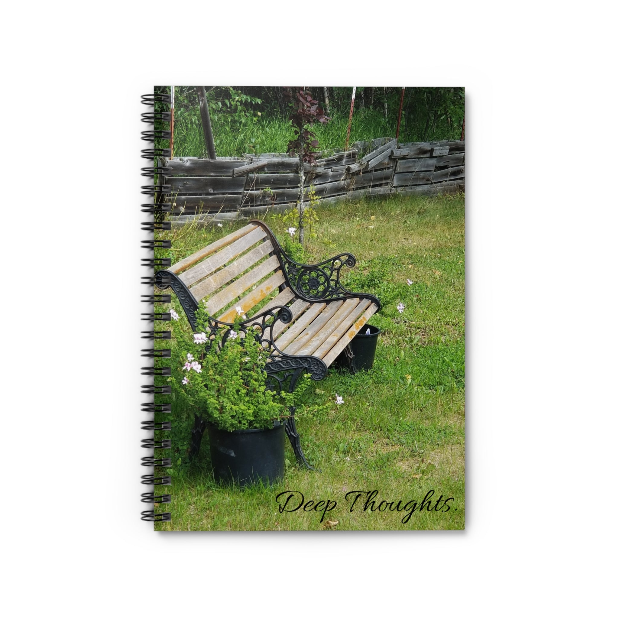 Deep Thoughts bench photography Spiral Notebook | Ruled journal