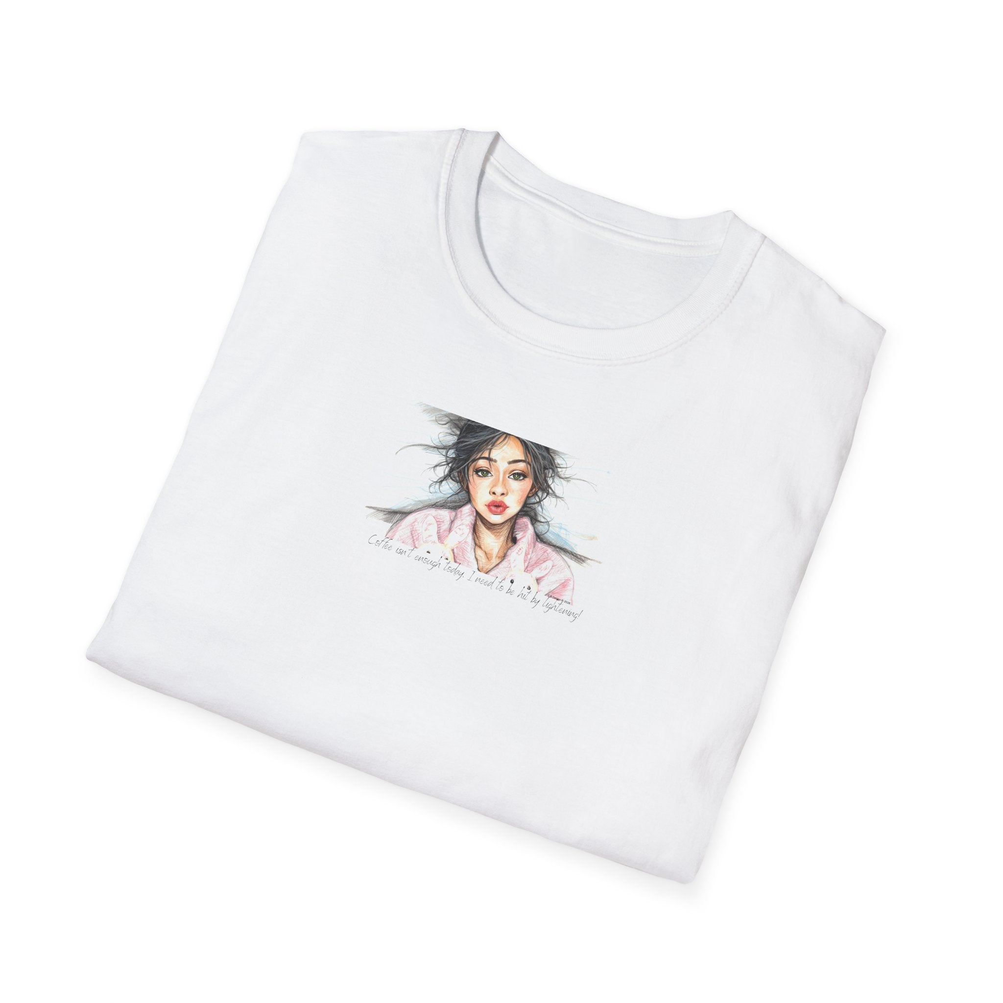 Coffee is not enough, lightening  — Painterly Portrait Graphic Tee (stylized female face)