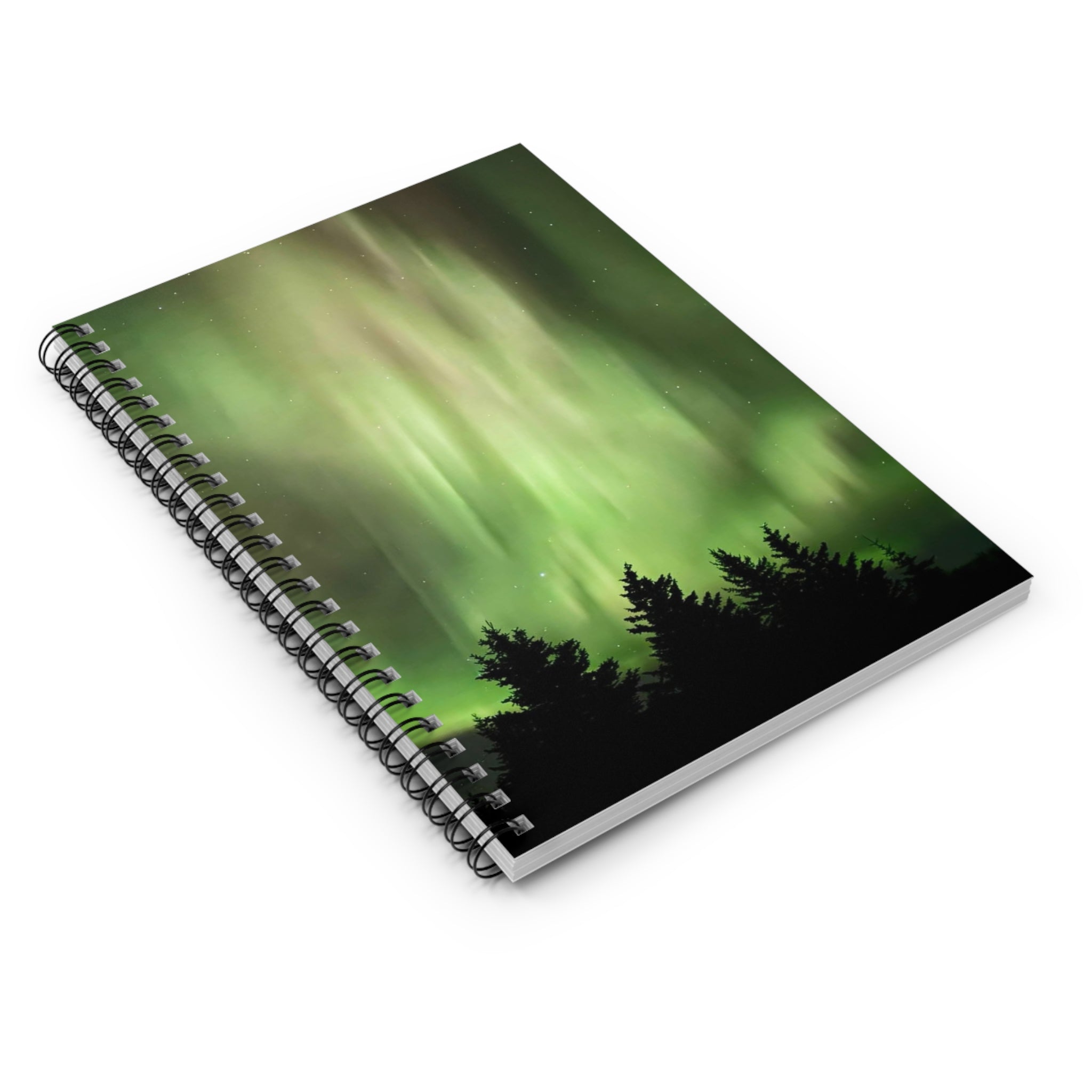 Aurora Night Spiral Notebook — Green Northern Lights Ruled Journal