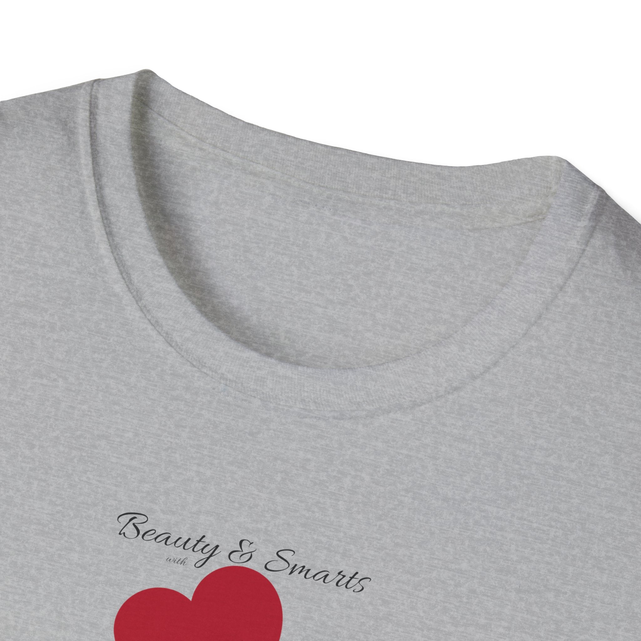 Beautiful and Smart with Red Heart T-Shirt — Small Chest Heart Graphic Beautiful and Smart with heart, this gal.