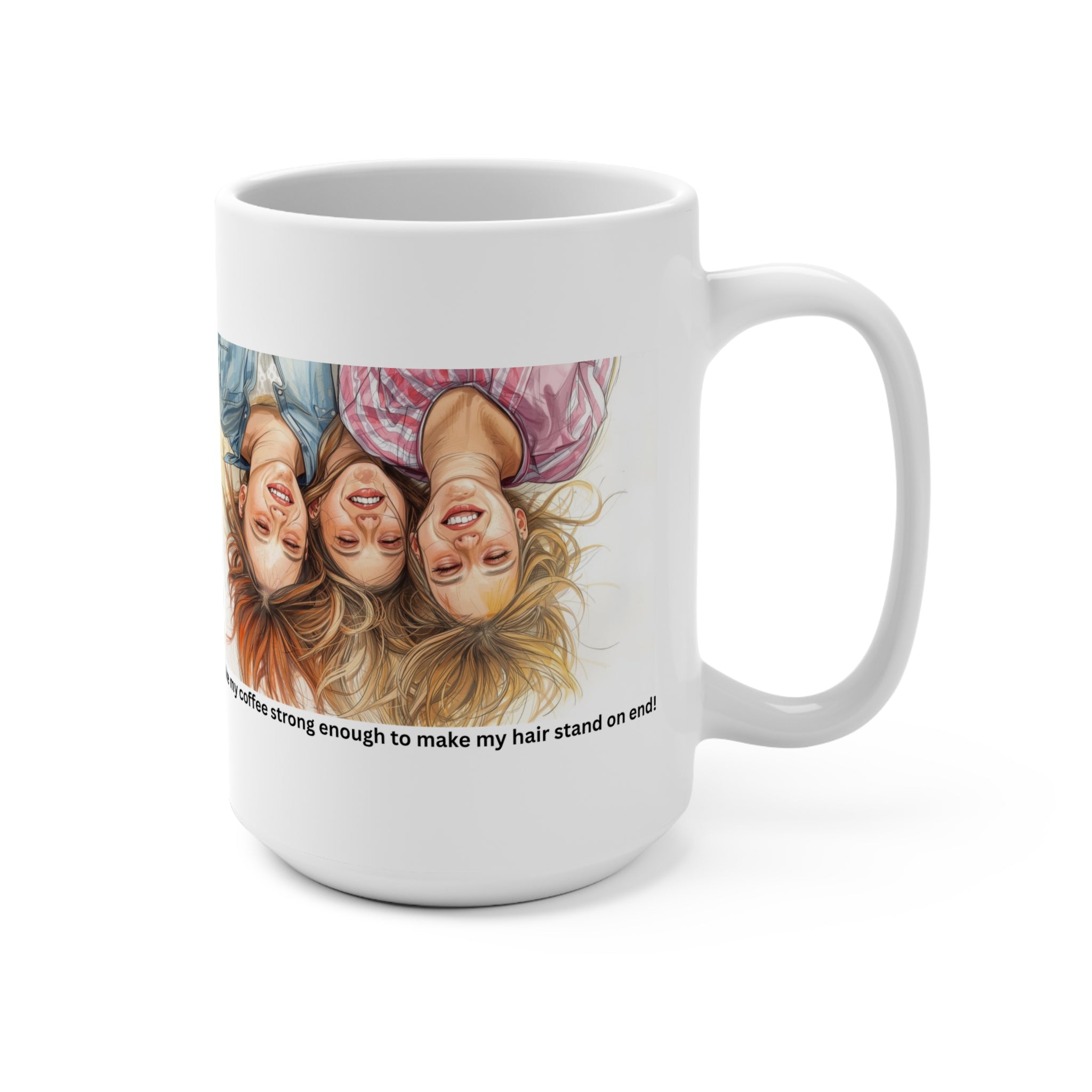 Three Smiling Friends Illustration Mug | 15oz Ceramic Coffee Cup