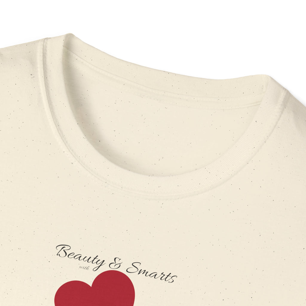 Beautiful and Smart with Red Heart T-Shirt — Small Chest Heart Graphic Beautiful and Smart with heart, this gal.