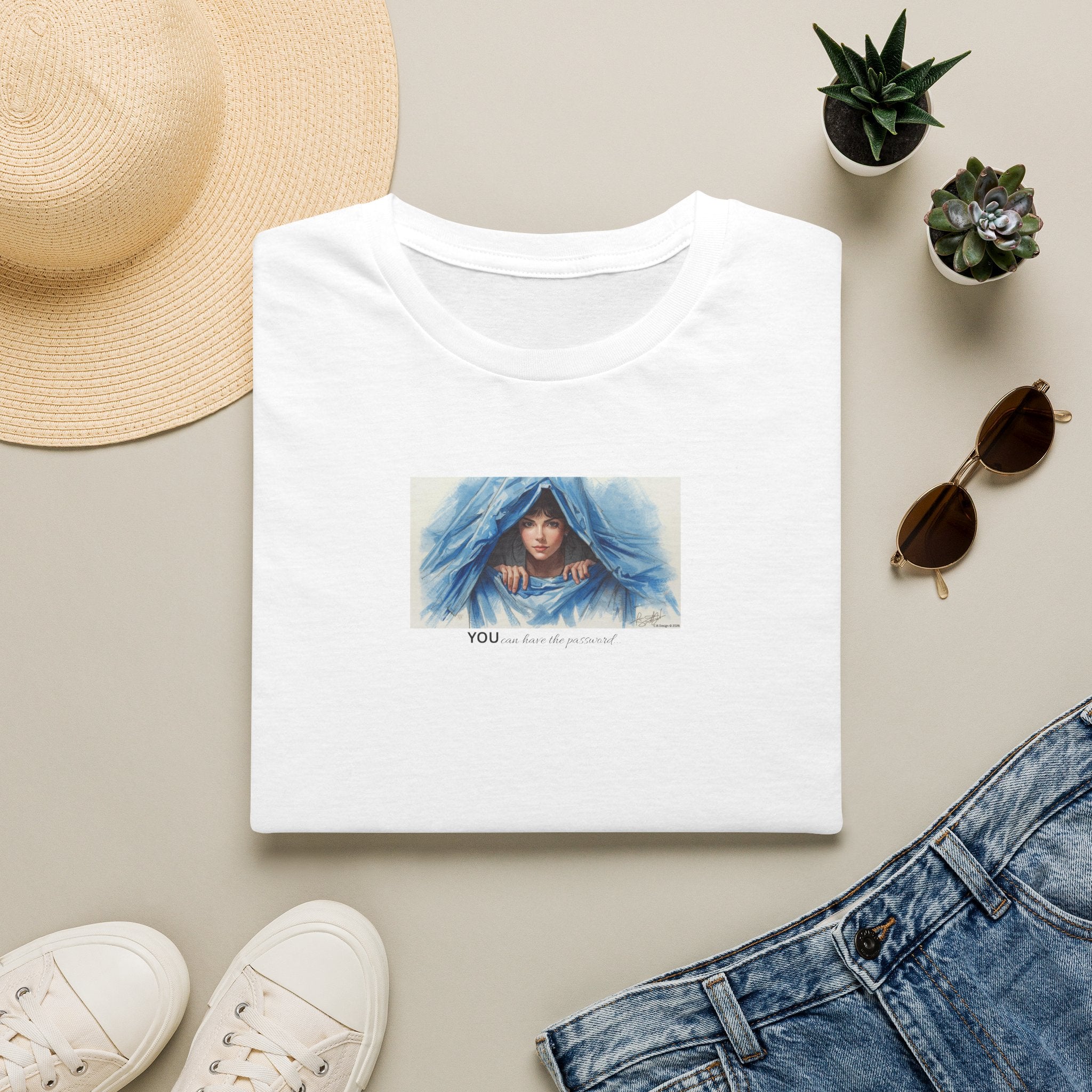 Blue Hooded Woman Illustration T-Shirt | Watercolor Portrait, Fun, Cheeky, Wearable Sayings 2