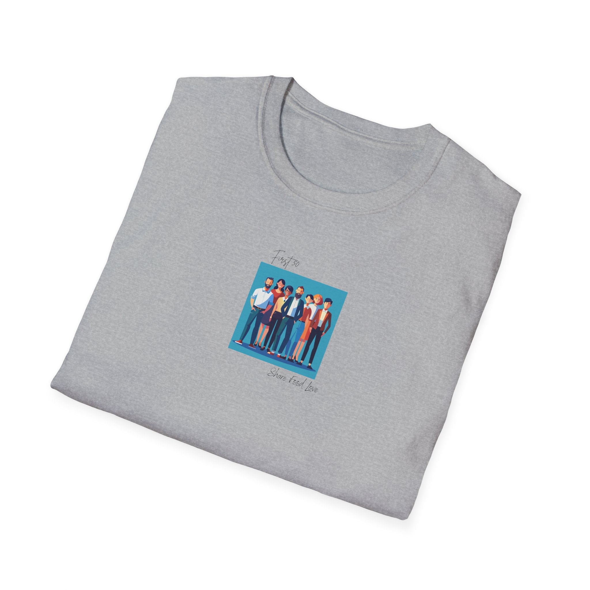 First 50 Photo Tee — Retro Group Portrait | "Share food Love" Graphic T-Shirt