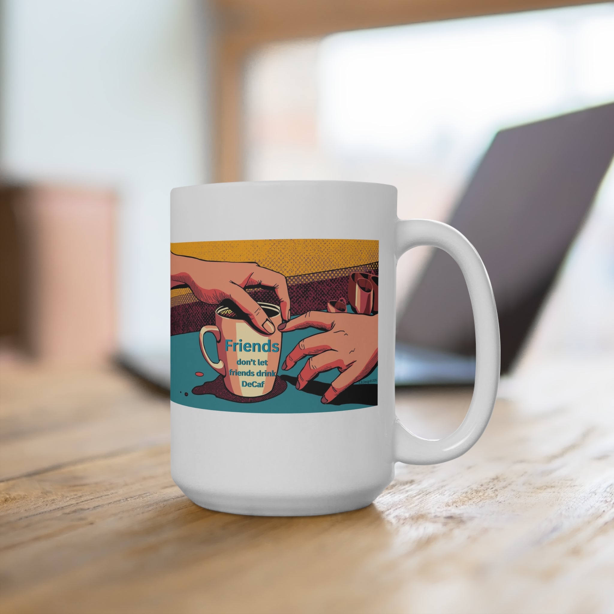 Friends Don't Let Friends Drink Decaf Mug | Coffee Illustration, Retro Hands