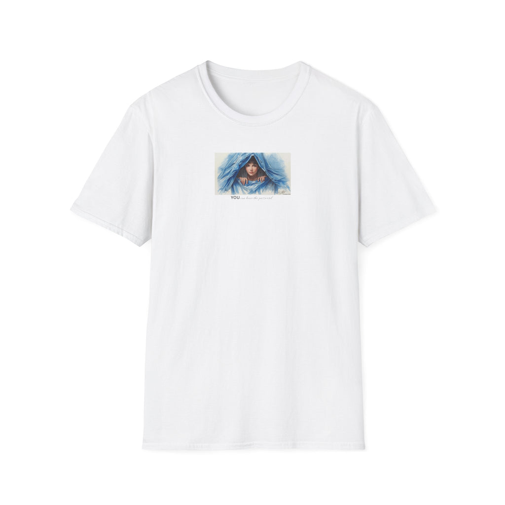Blue Hooded Woman Illustration T-Shirt | Watercolor Portrait, Fun, Cheeky, Wearable Sayings