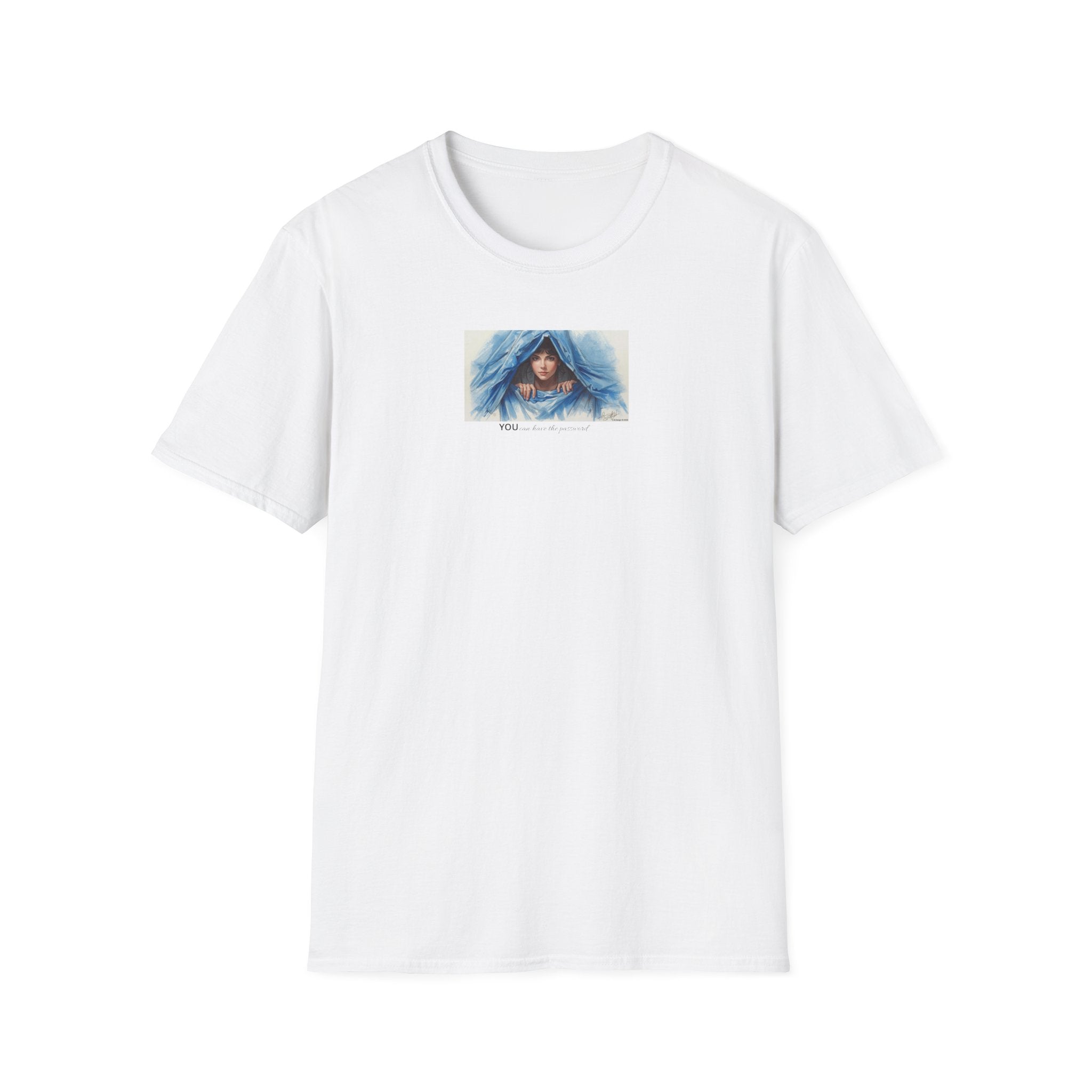 Blue Hooded Woman Illustration T-Shirt | Watercolor Portrait, Fun, Cheeky, Wearable Sayings