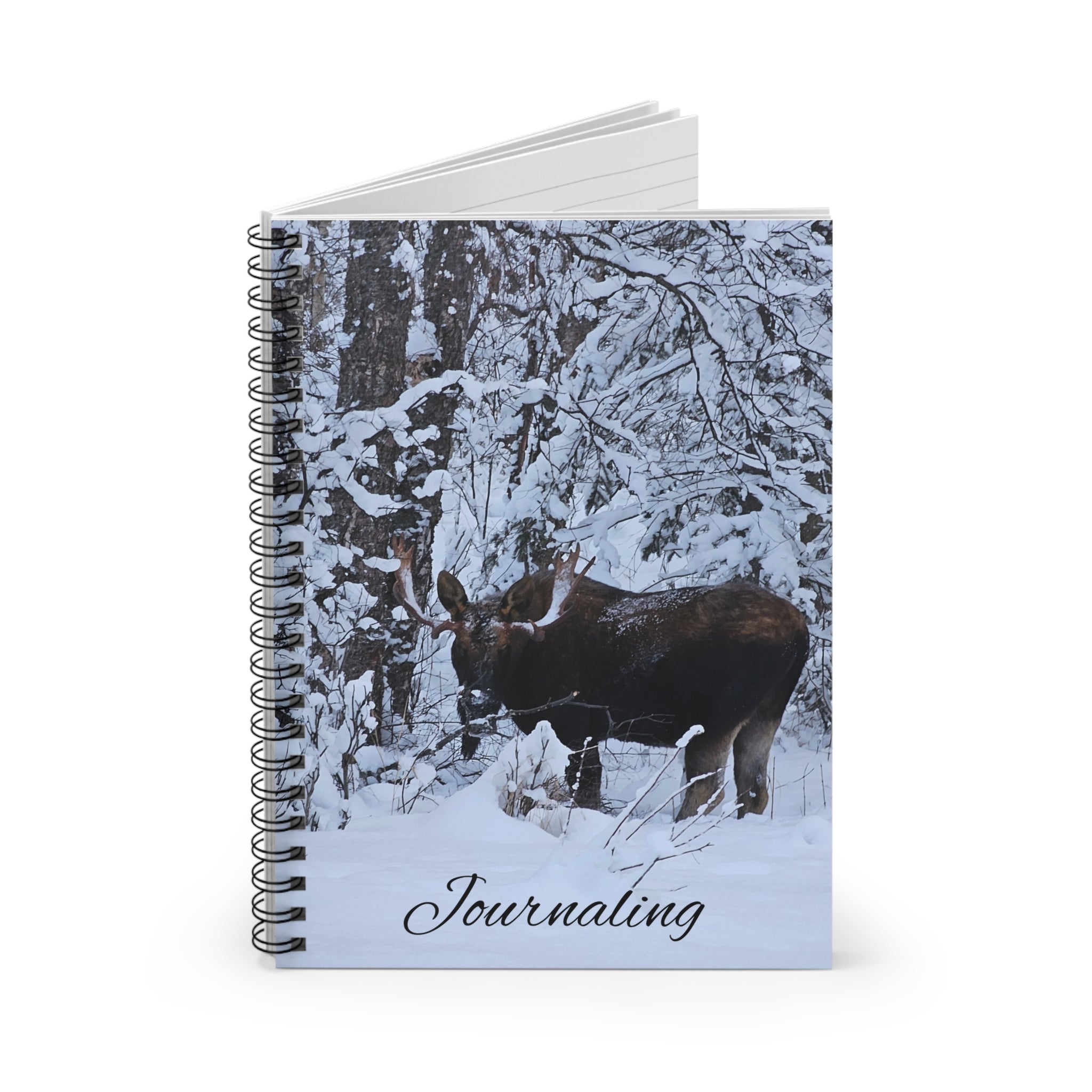 Moose in Snow Journaling Spiral Notebook | Ruled Line