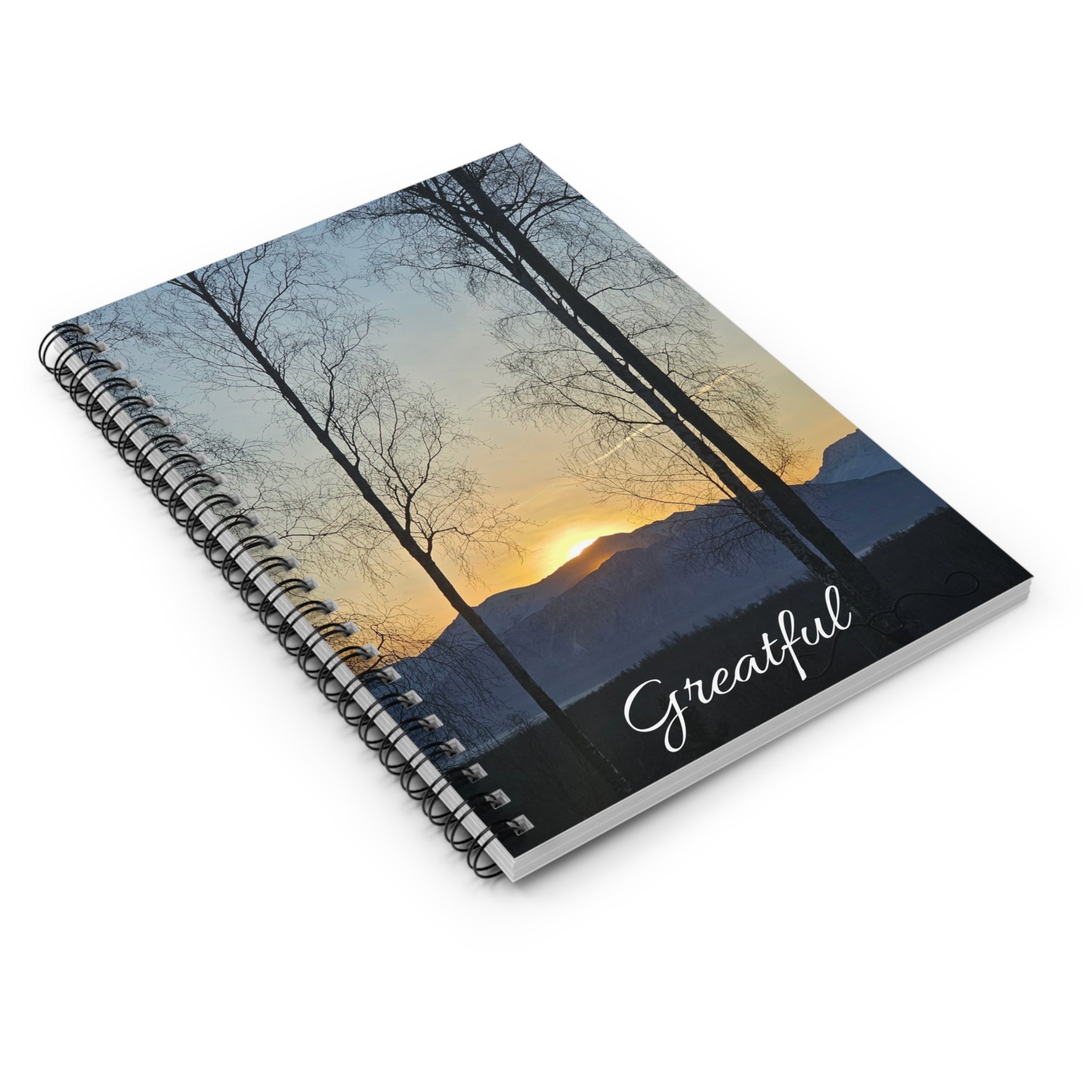 Sunset Mountain Trees Greatful Notebook | Spiral Ruled Notebook