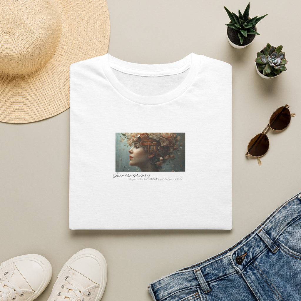 Floral into the library T-Shirt | Woman Face Art, Botanical Hair 2