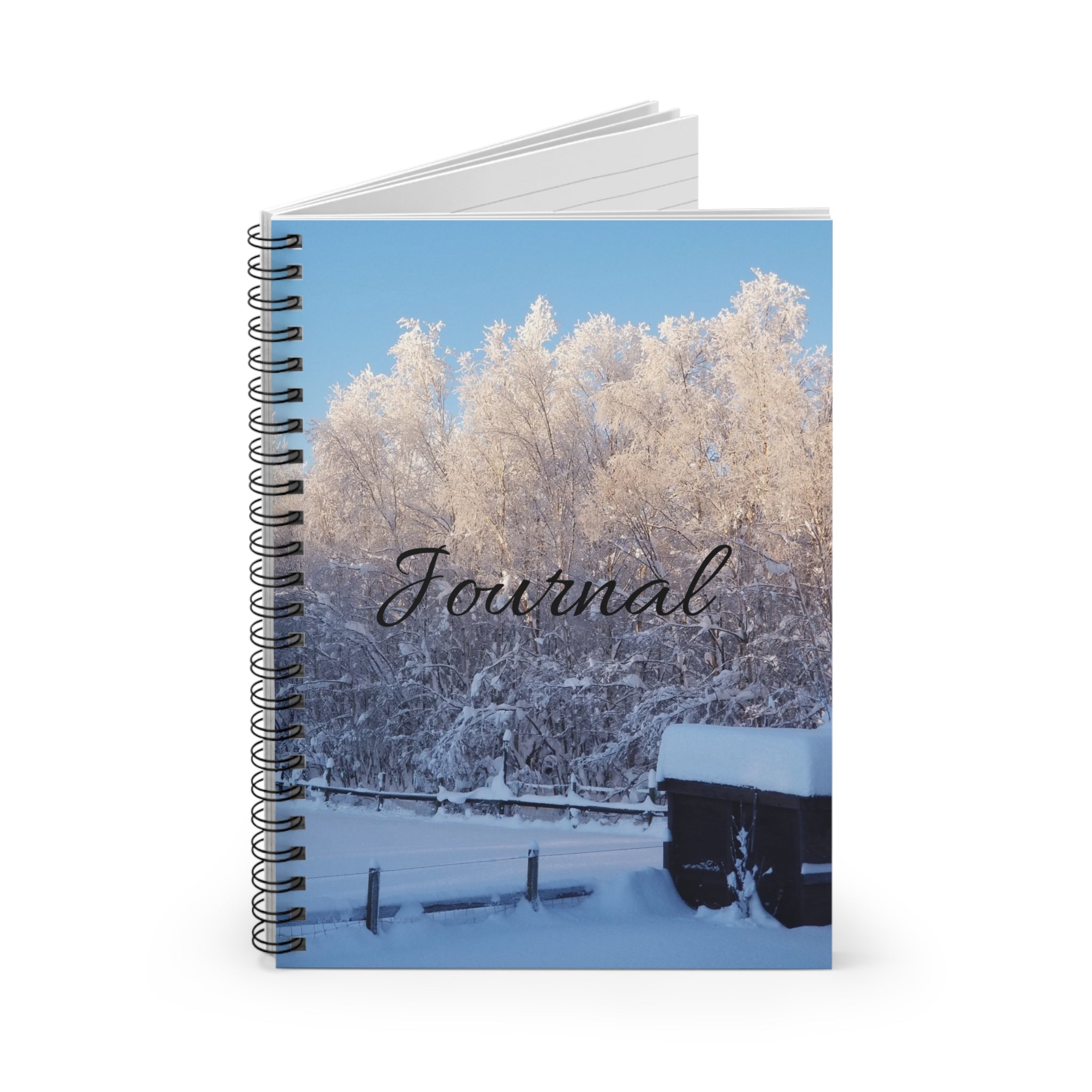 Winter Snow Trees Journal spiral notebook | snowy landscape ruled notebook
