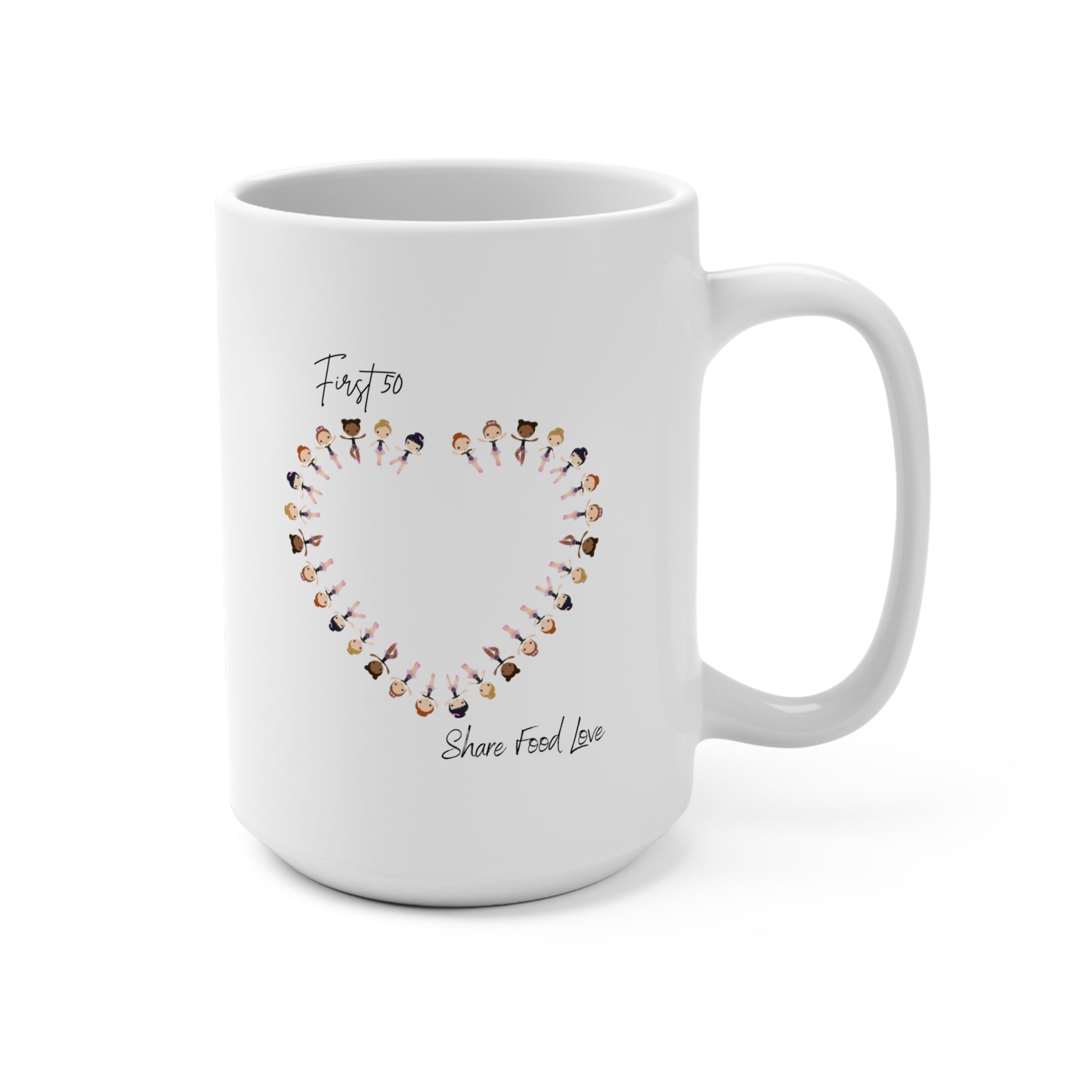 Heart First 50   mug 15oz: 'Share Food Love' Coffee Cup