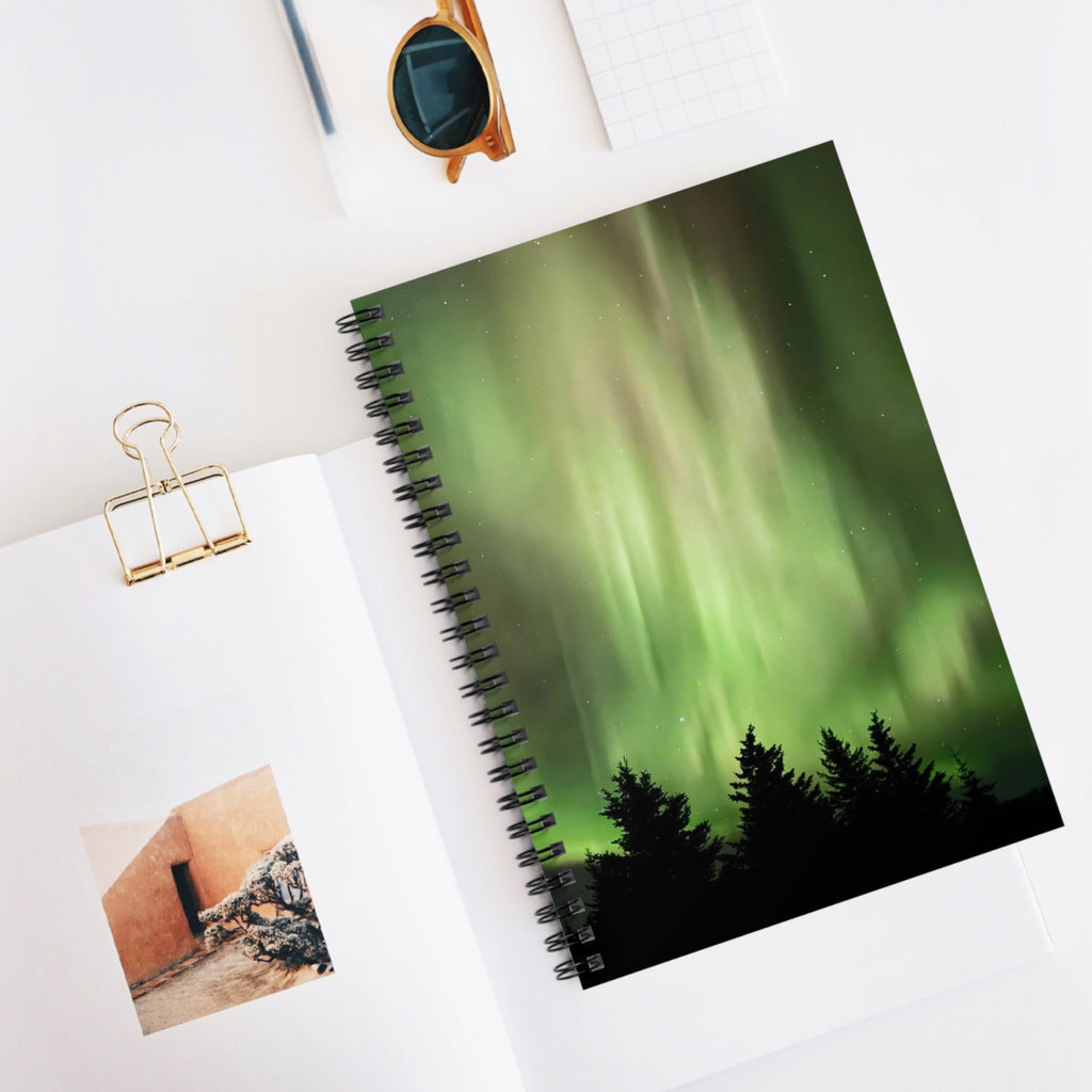 Aurora Night Spiral Notebook — Green Northern Lights Ruled Journal