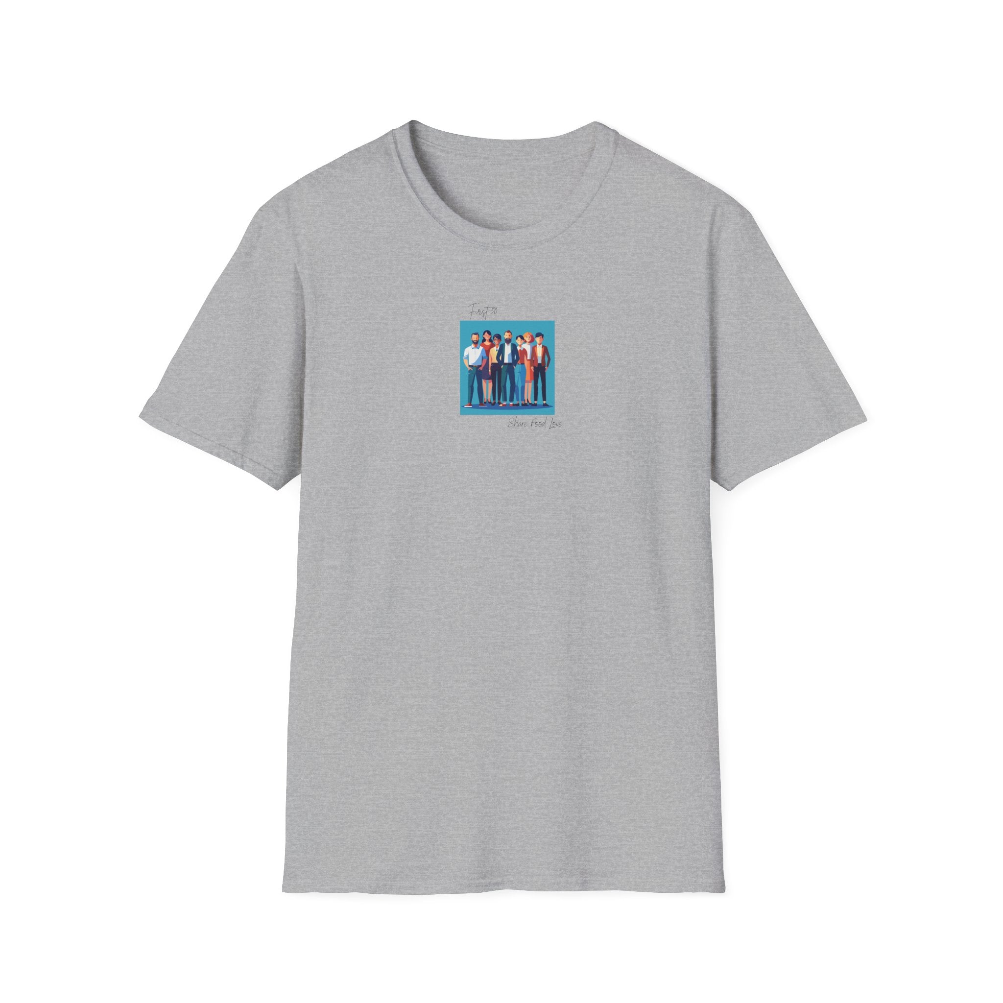 First 50 Photo Tee — Retro Group Portrait | "Share food Love" Graphic T-Shirt