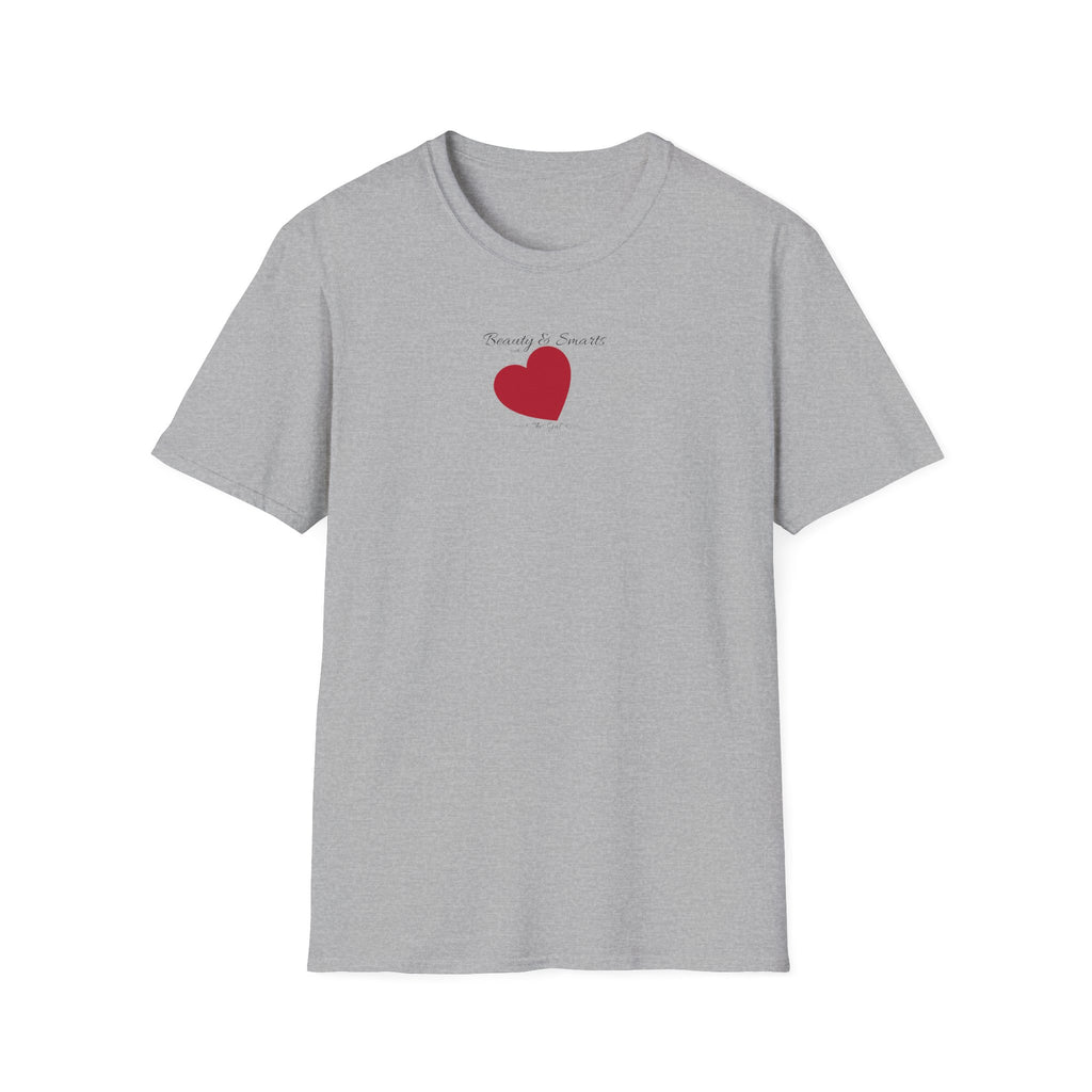 Beautiful and Smart with Red Heart T-Shirt — Small Chest Heart Graphic Beautiful and Smart with heart, this gal.