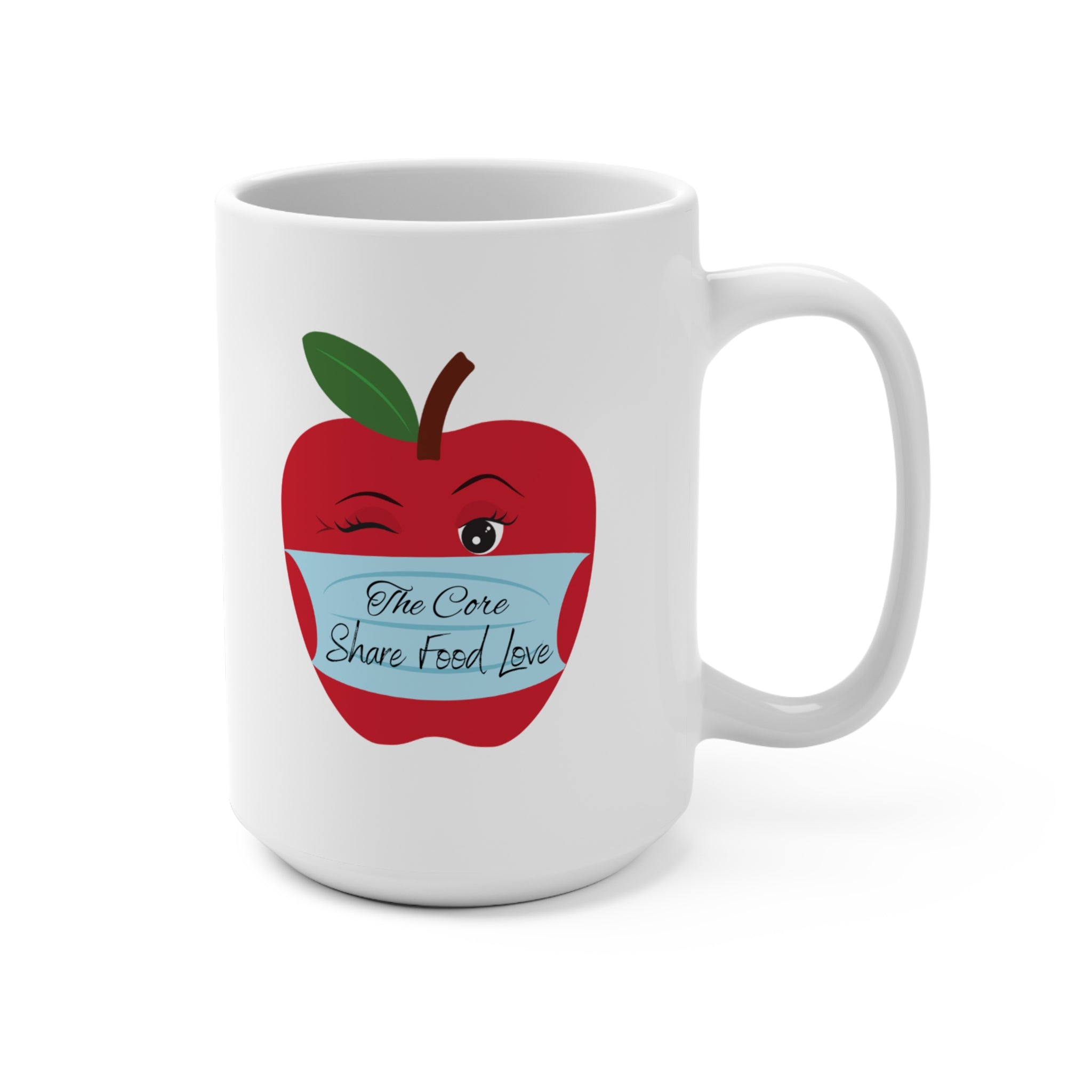 Winking Apple Design 15oz mug | "Share Food Love"