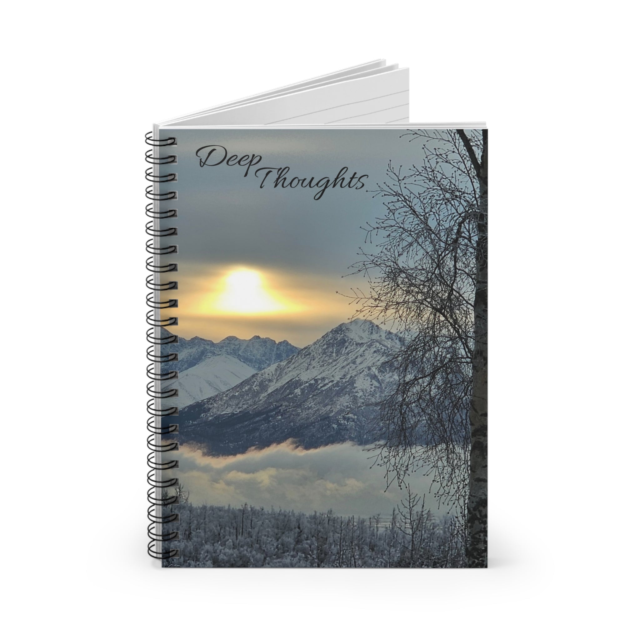 Deep Thoughts mountain sunrise notebook | Spiral Ruled Journal