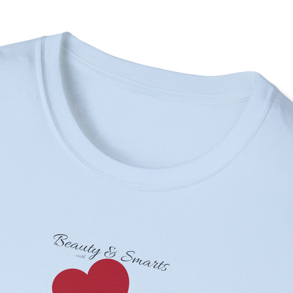 Beautiful and Smart with Red Heart T-Shirt — Small Chest Heart Graphic Beautiful and Smart with heart, this gal.