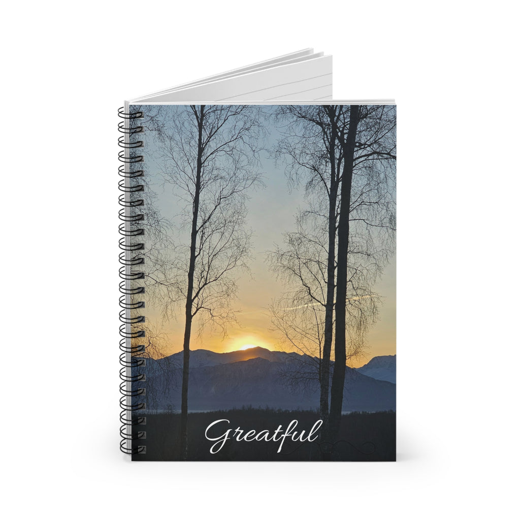 Sunset Mountain Trees Greatful Notebook | Spiral Ruled Notebook