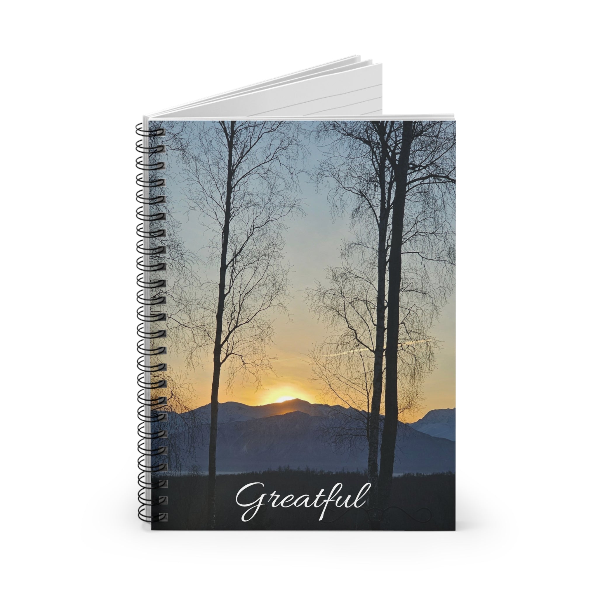 Sunset Mountain Trees Greatful Notebook | Spiral Ruled Notebook