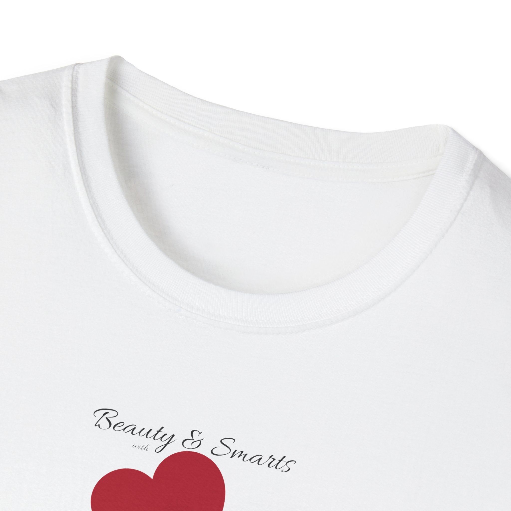 Beautiful and Smart with Red Heart T-Shirt — Small Chest Heart Graphic Beautiful and Smart with heart, this gal.