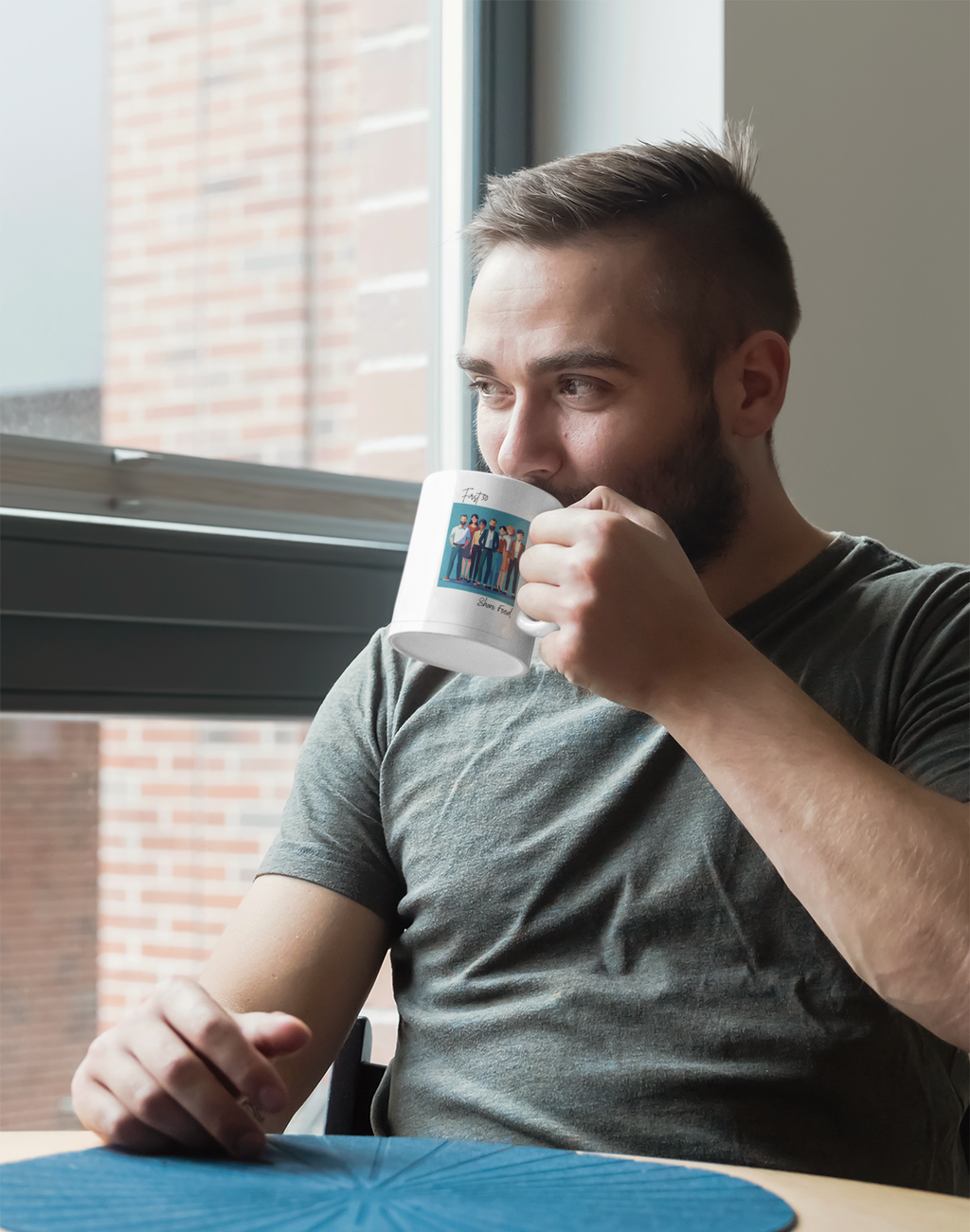 “First 50” Group Illustration Mug , Share Food Love Coffee Cup