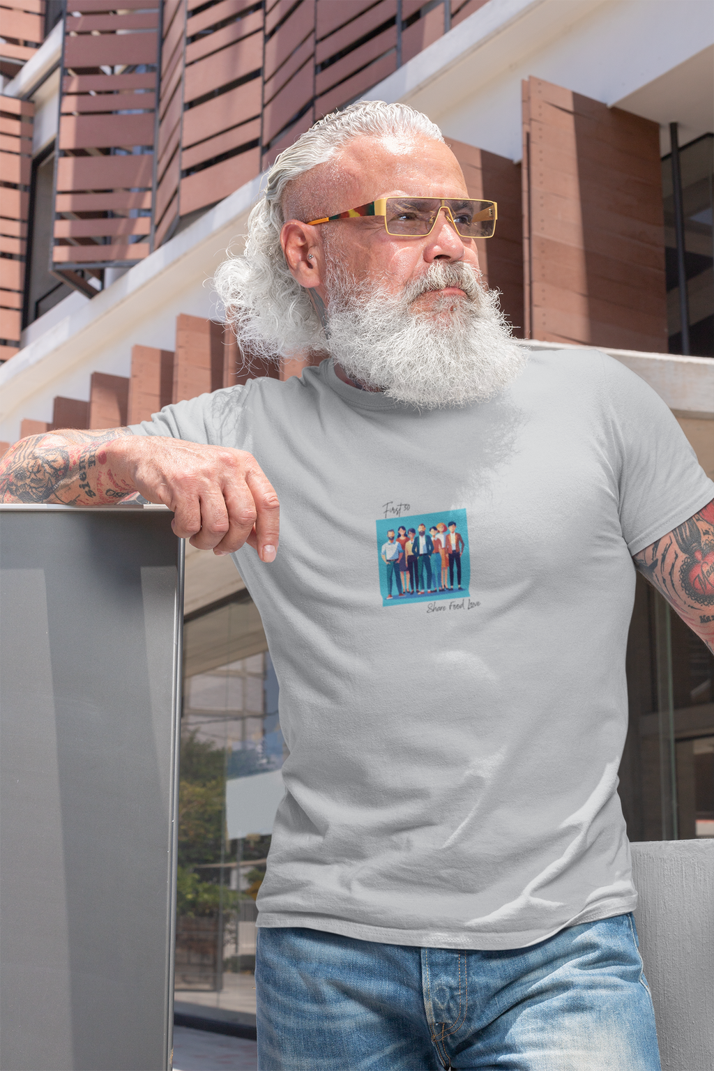 First 50 Photo Tee — Retro Group Portrait | "Share food Love" Graphic T-Shirt