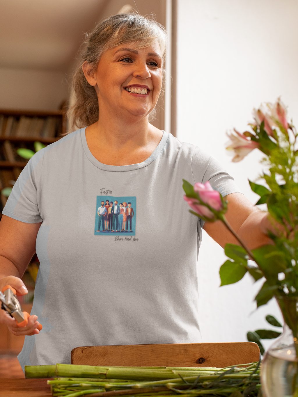 First 50 Photo Tee — Retro Group Portrait | "Share food Love" Graphic T-Shirt