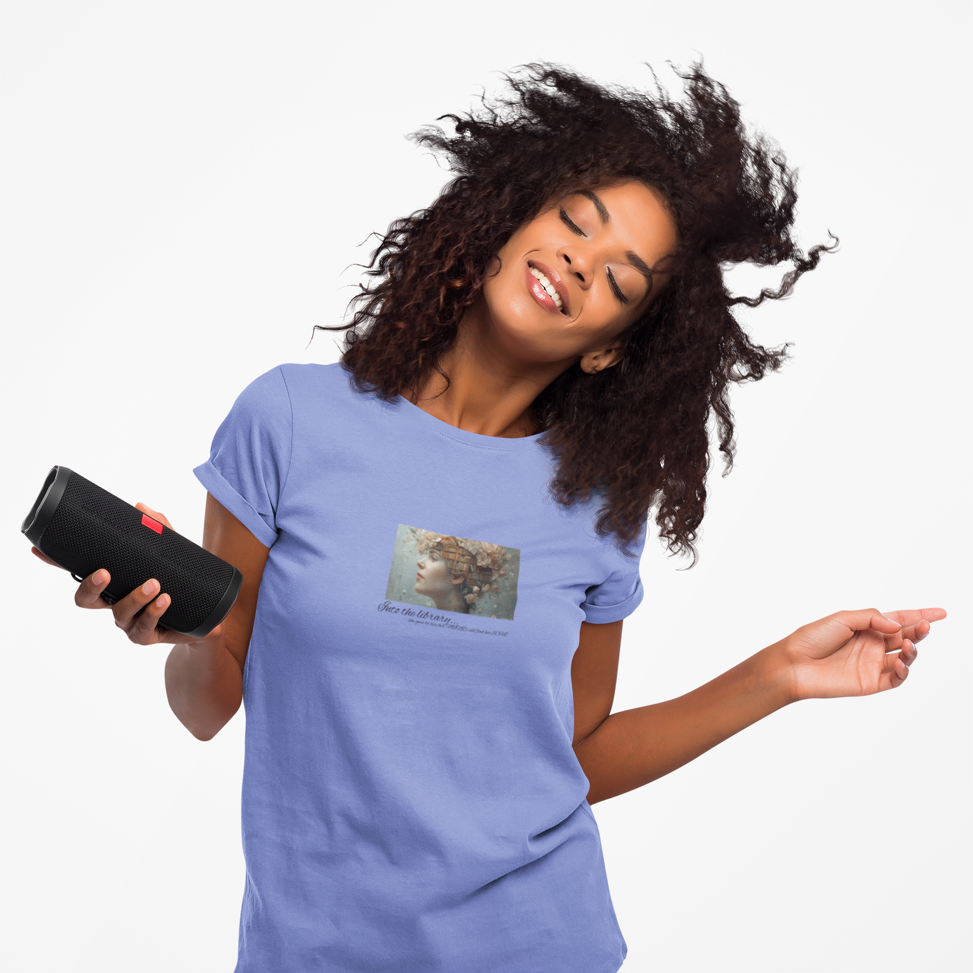 Floral into the library T-Shirt | Woman Face Art, Botanical Hair 2
