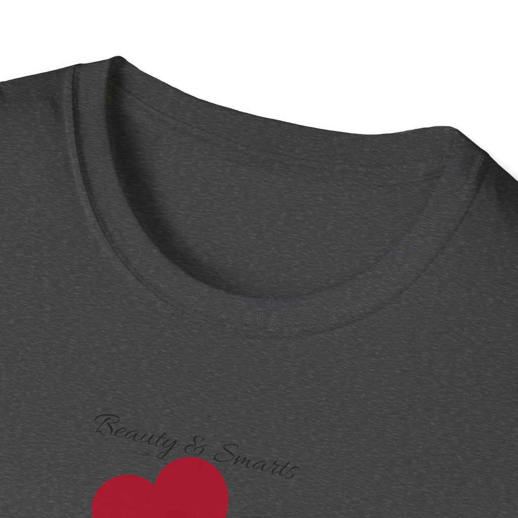Beautiful and Smart with Red Heart T-Shirt — Small Chest Heart Graphic Beautiful and Smart with heart, this gal.