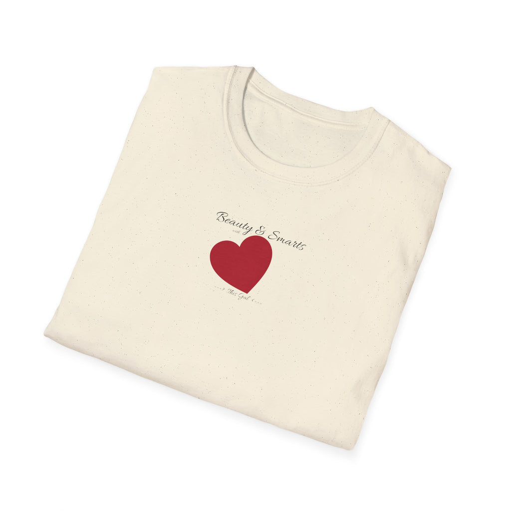 Beautiful and Smart with Red Heart T-Shirt — Small Chest Heart Graphic Beautiful and Smart with heart, this gal.