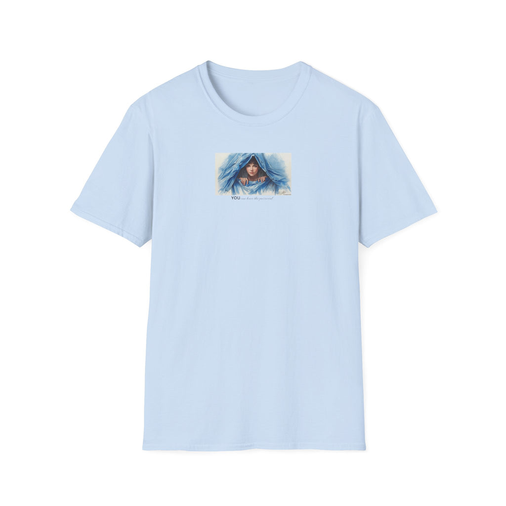 Blue Hooded Woman Illustration T-Shirt | Watercolor Portrait, Fun, Cheeky, Wearable Sayings